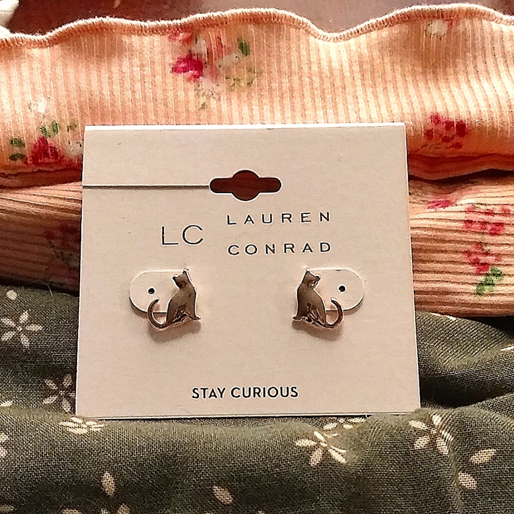 Lauren Conrad rose gold tone cat earrings